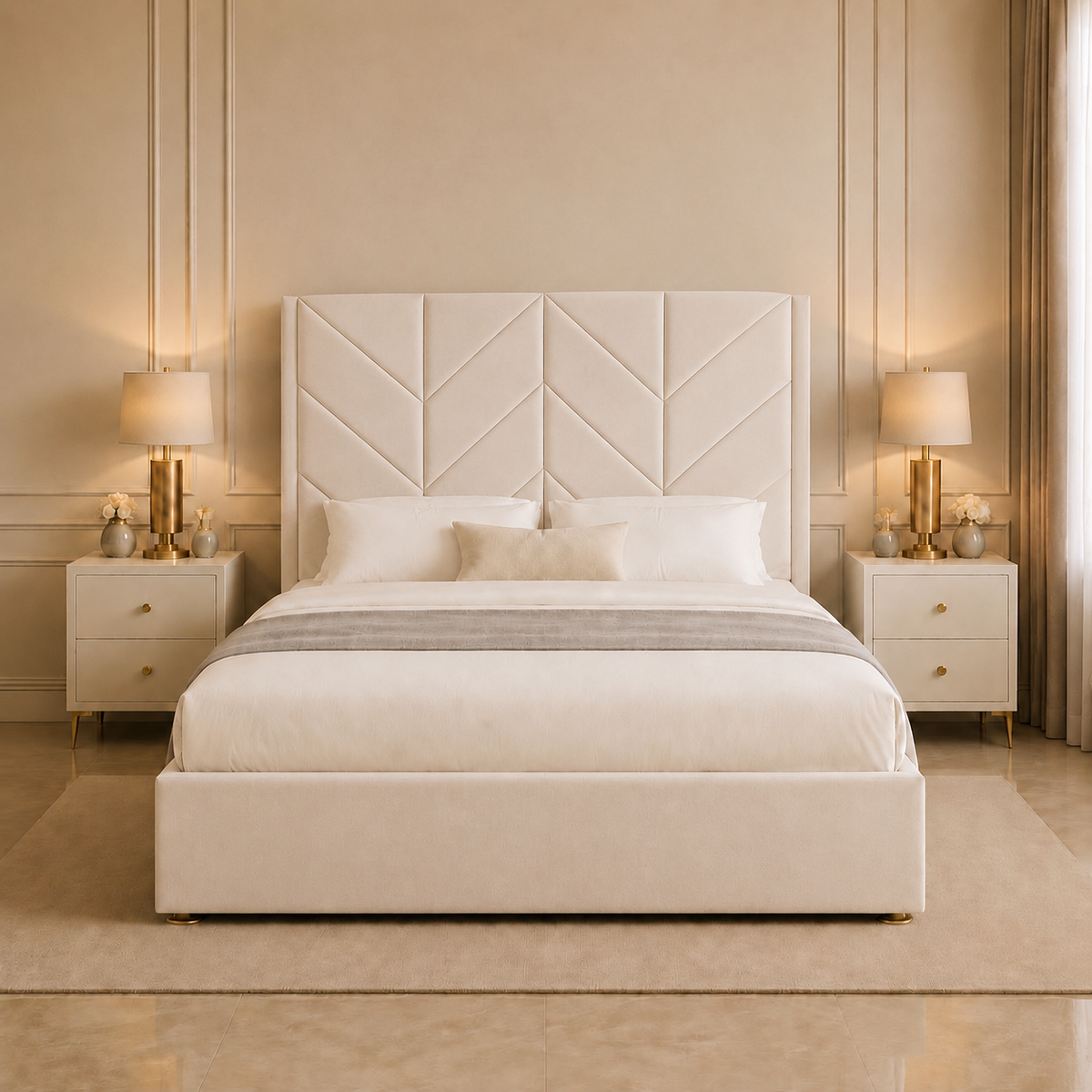 Valencia Leaf Panel Upholstered Bed Frame