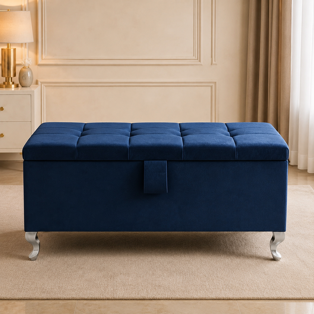 Camden Large Cube Velvet Storage Ottoman