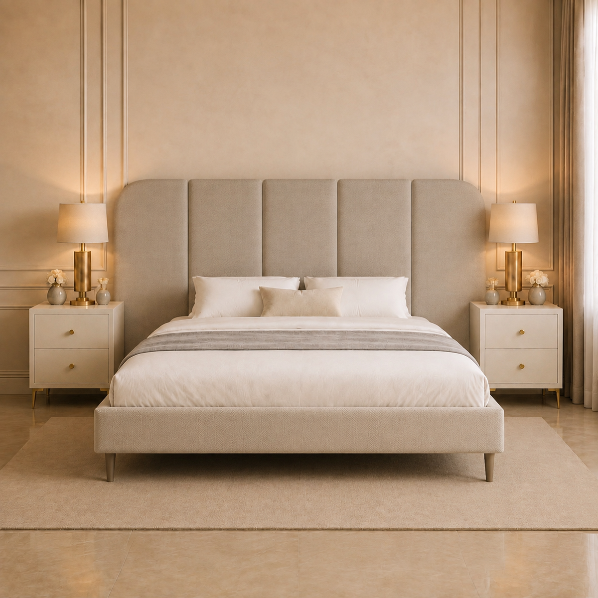 Slubby Channelled Upholstered Bed Frame