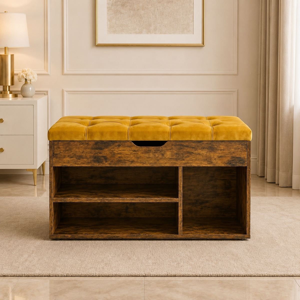 Aurelia Tufted Velvet Shoe Storage Bench
