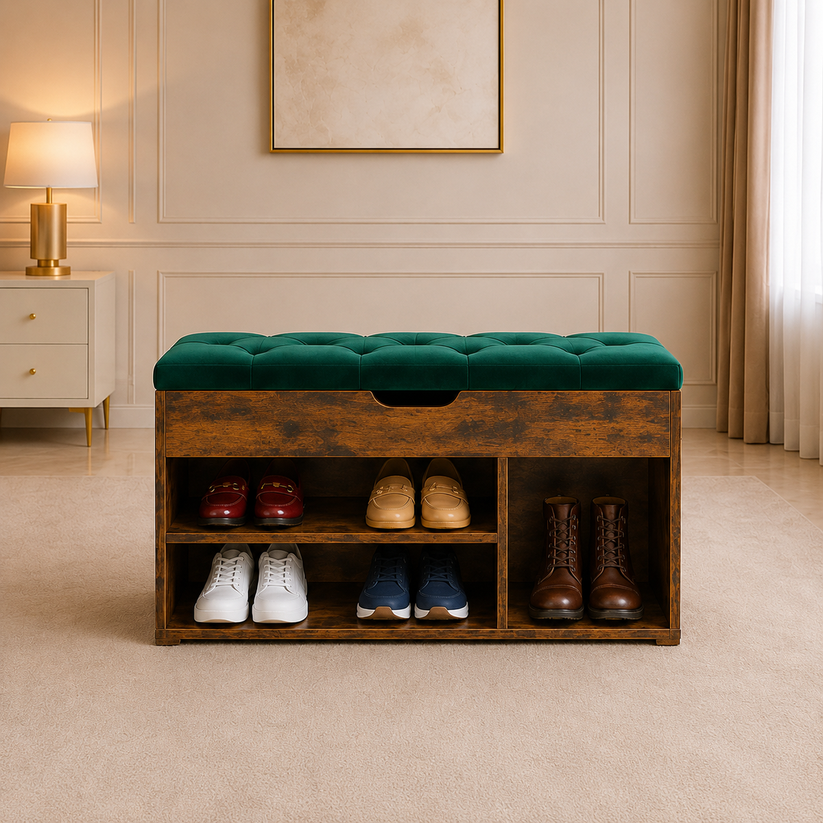 Aurelia Tufted Velvet Shoe Storage Bench